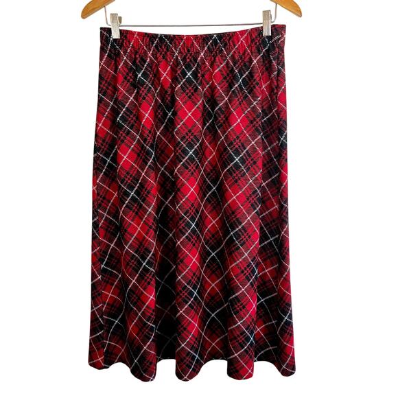 L – Red Black White Flannel Maxi Skirt – Cozy Fall Flannel Winter Dark Academia - Picture 1 of 4